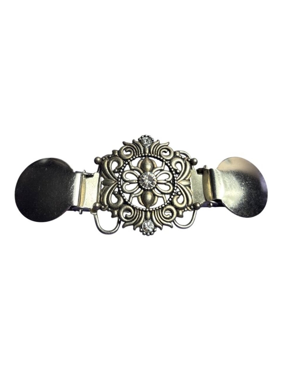 Vintage Silvertone Sweater Clip Clear Rhinestones 3.5 inches
